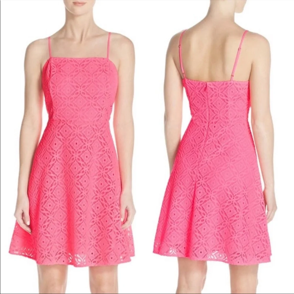LILLY PULITZER Dress Jennilee Trellis Lace Bright Pink Embroidered Size Small